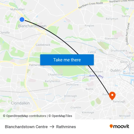 Blanchardstown Centre to Rathmines map