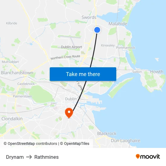 Drynam to Rathmines map