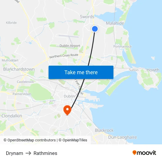 Drynam to Rathmines map