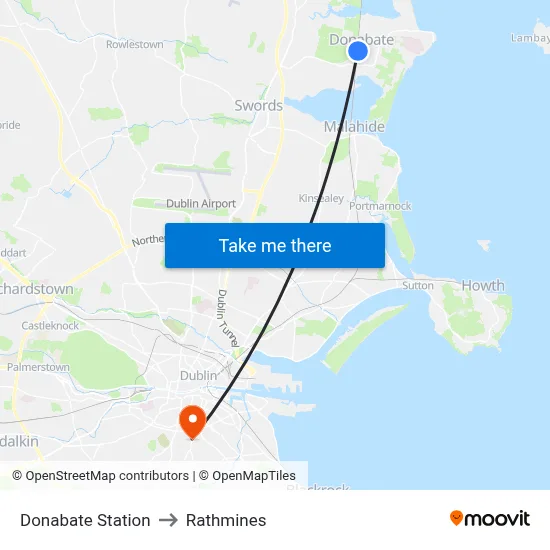Donabate Station to Rathmines map