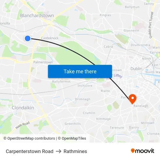 Carpenterstown Road to Rathmines map