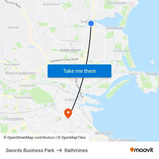 Swords Business Park to Rathmines map