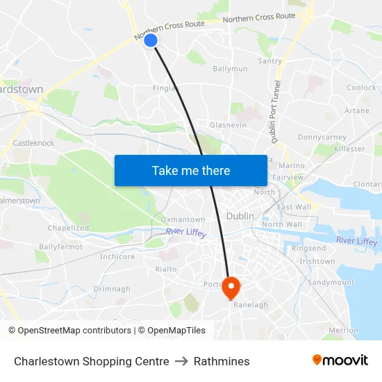 Charlestown Shopping Centre to Rathmines map