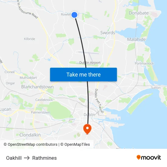 Oakhill to Rathmines map