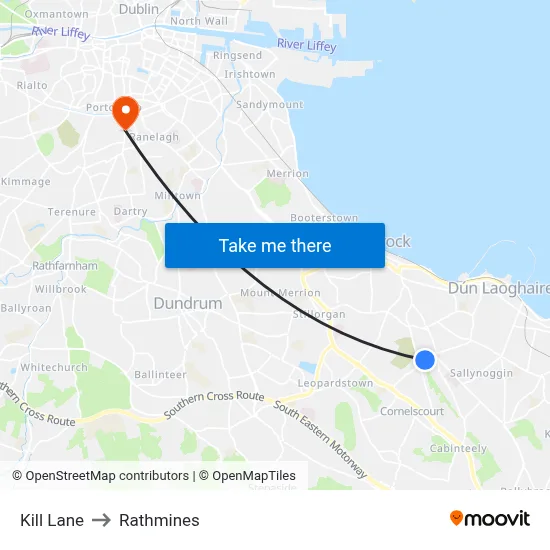 Kill Lane to Rathmines map