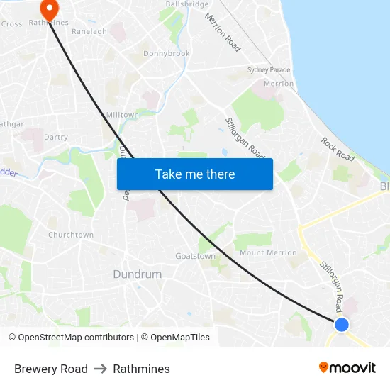 Brewery Road to Rathmines map