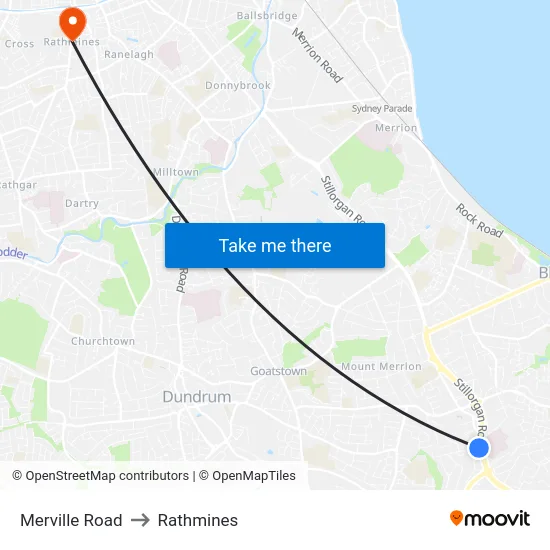 Merville Road to Rathmines map