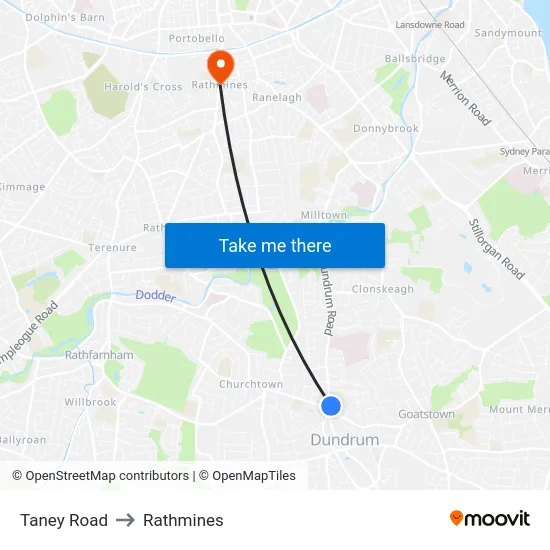 Taney Road to Rathmines map