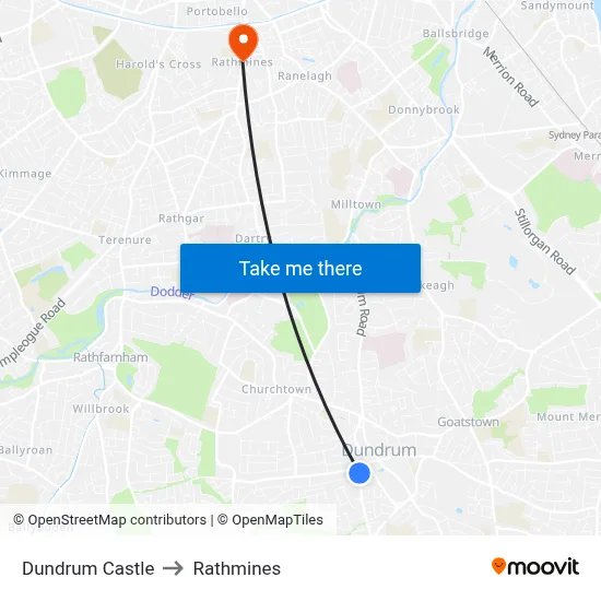Dundrum Castle to Rathmines map