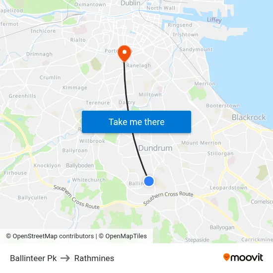 Ballinteer Pk to Rathmines map