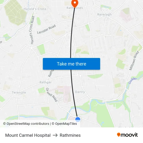 Mount Carmel Hospital to Rathmines map
