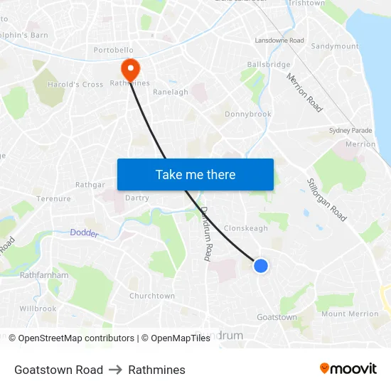 Goatstown Road to Rathmines map