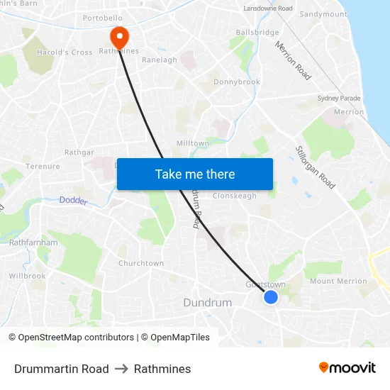 Drummartin Road to Rathmines map