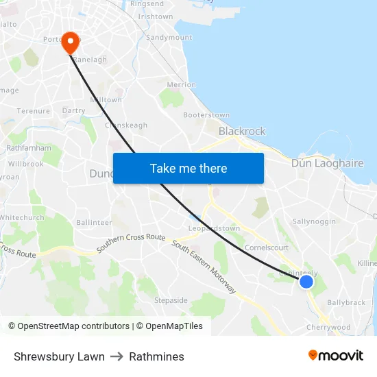 Shrewsbury Lawn to Rathmines map