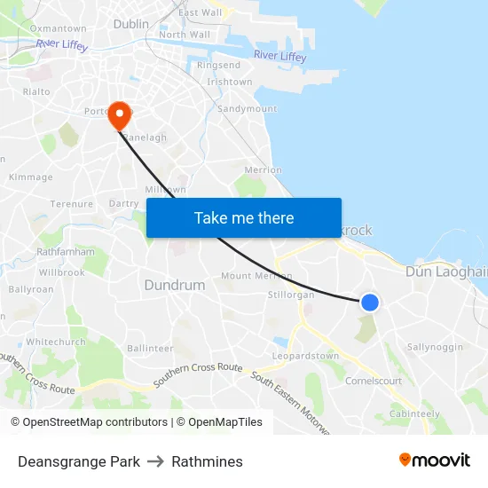 Deansgrange Park to Rathmines map