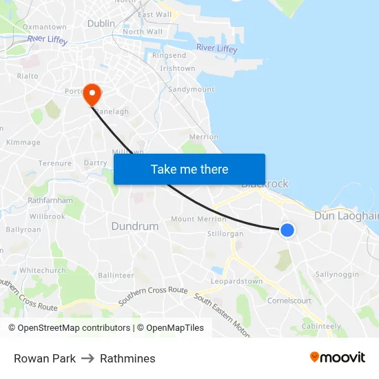 Rowan Park to Rathmines map