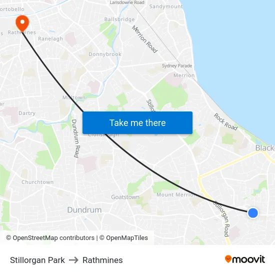 Stillorgan Park to Rathmines map