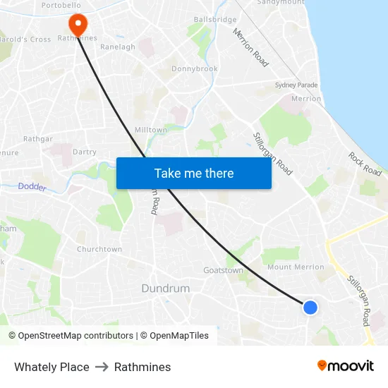 Whately Place to Rathmines map