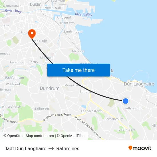 Iadt Dun Laoghaire to Rathmines map