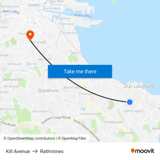 Kill Avenue to Rathmines map