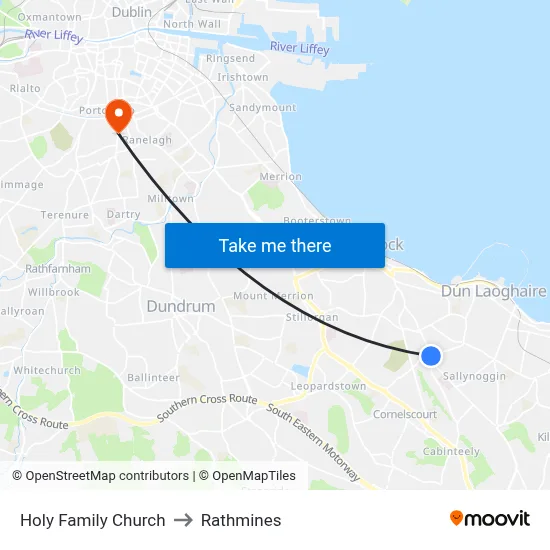 Holy Family Church to Rathmines map
