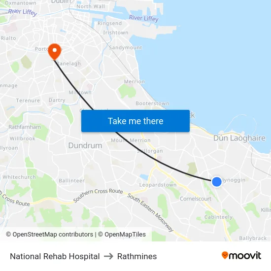 National Rehab Hospital to Rathmines map