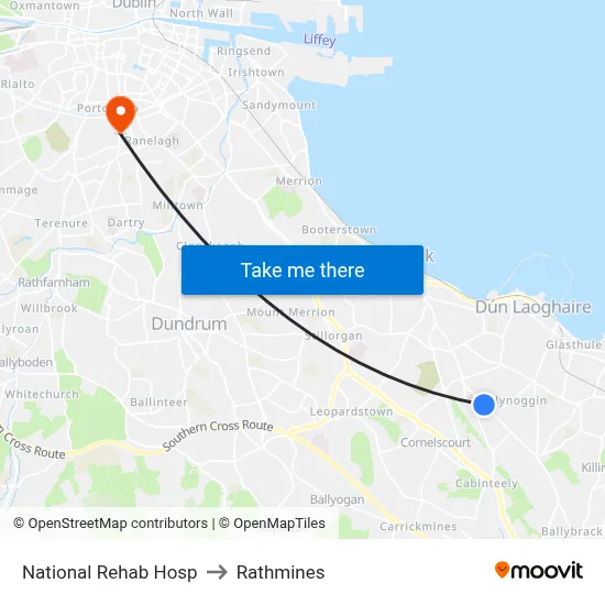 National Rehab Hosp to Rathmines map