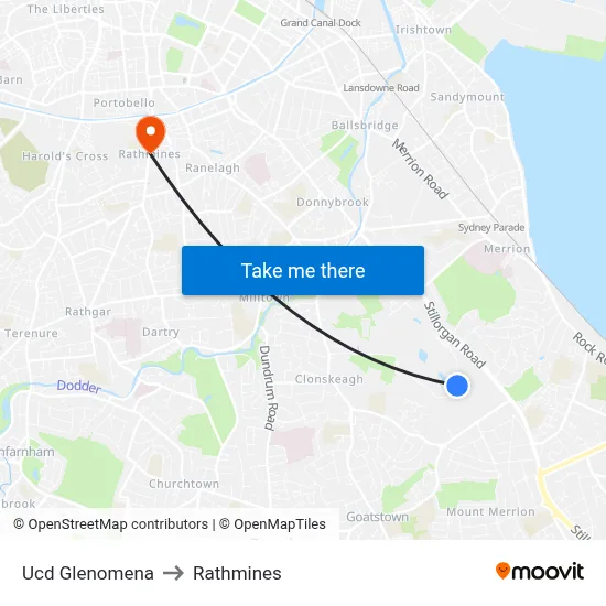Ucd Glenomena to Rathmines map