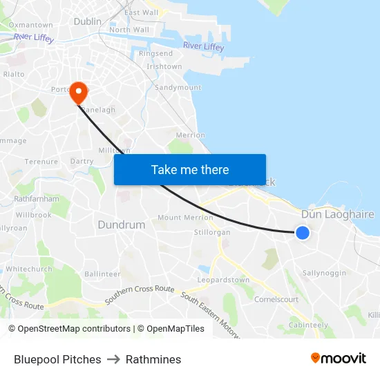 Bluepool Pitches to Rathmines map