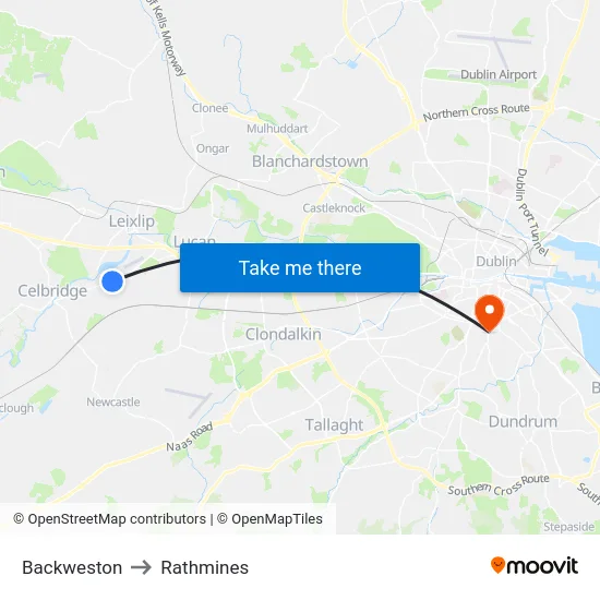 Backweston to Rathmines map