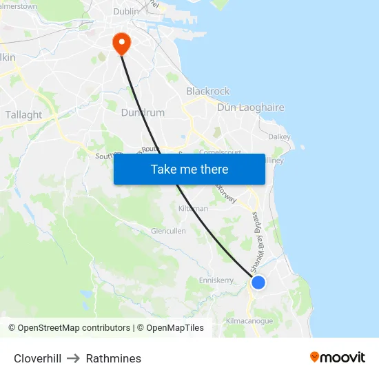 Cloverhill to Rathmines map