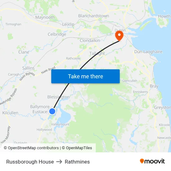 Russborough House to Rathmines map