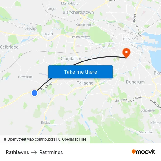 Rathlawns to Rathmines map
