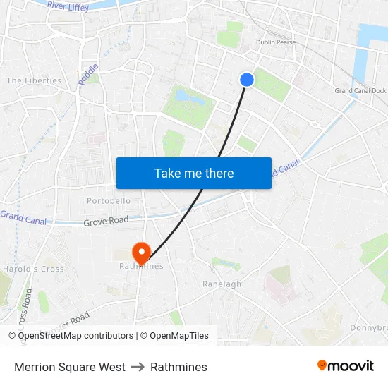 Merrion Square West to Rathmines map
