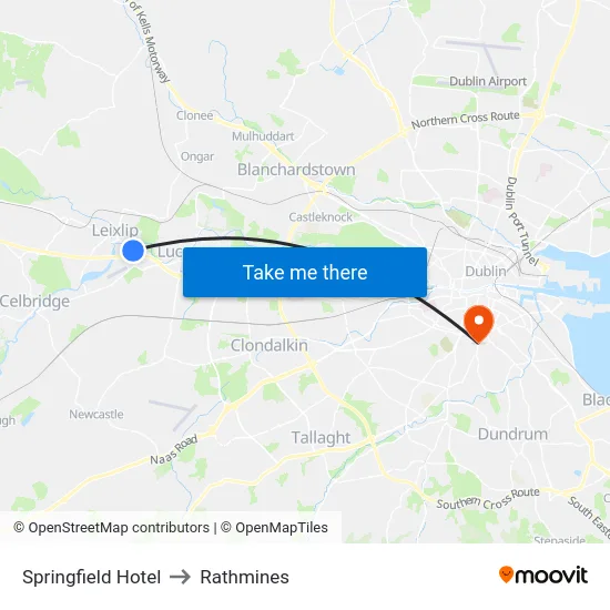 Springfield Hotel to Rathmines map