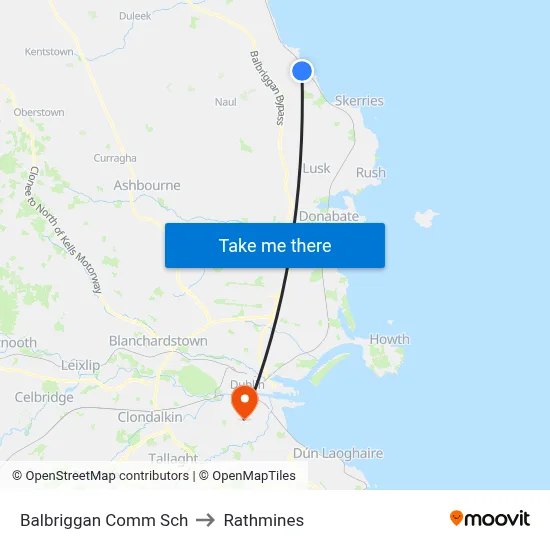 Balbriggan Comm Sch to Rathmines map