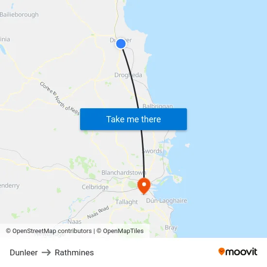 Dunleer to Rathmines map