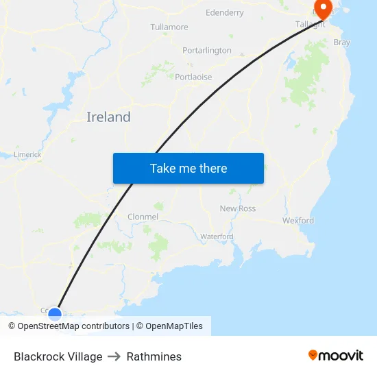 Blackrock Village to Rathmines map