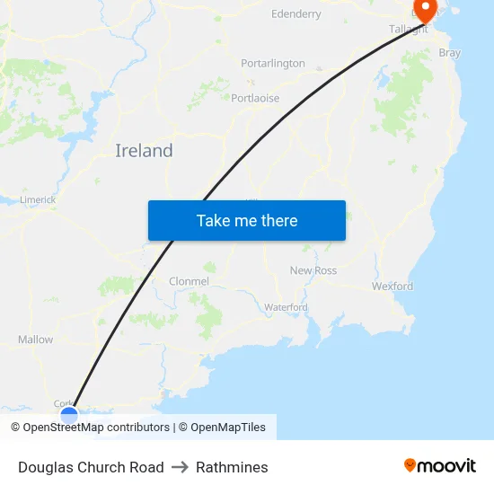 Douglas Church Road to Rathmines map