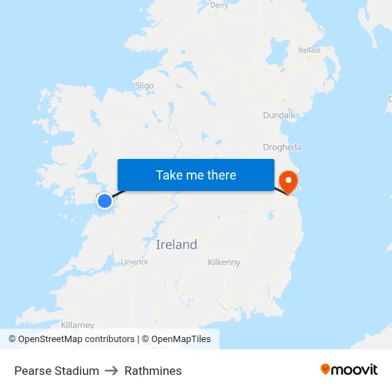 Pearse Stadium to Rathmines map