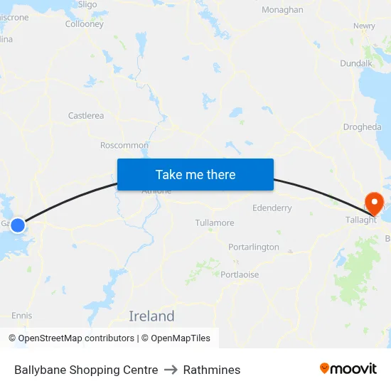 Ballybane Shopping Centre to Rathmines map