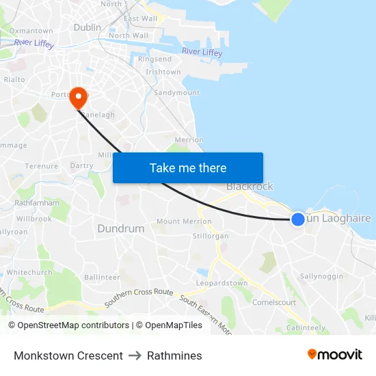 Monkstown Crescent to Rathmines map