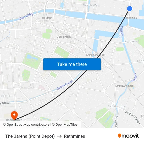 The 3arena (Point Depot) to Rathmines map