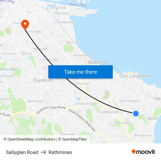 Sallyglen Road to Rathmines map