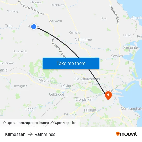 Kilmessan to Rathmines map
