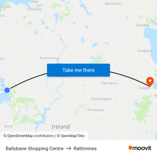 Ballybane Shopping Centre to Rathmines map