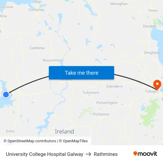 University College Hospital Galway to Rathmines map
