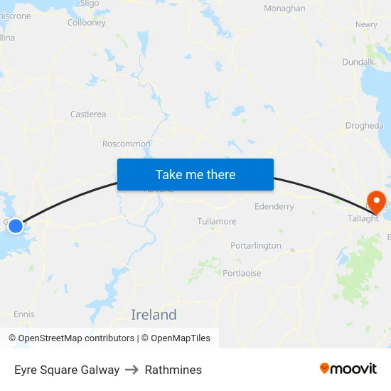 Eyre Square Galway to Rathmines map