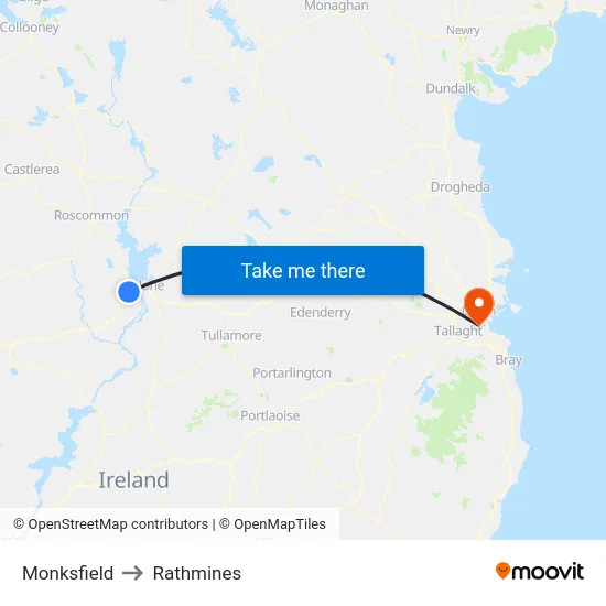 Monksfield to Rathmines map