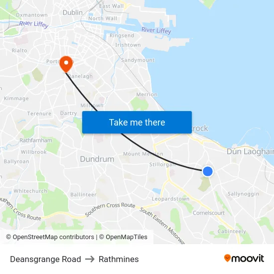 Deansgrange Road to Rathmines map